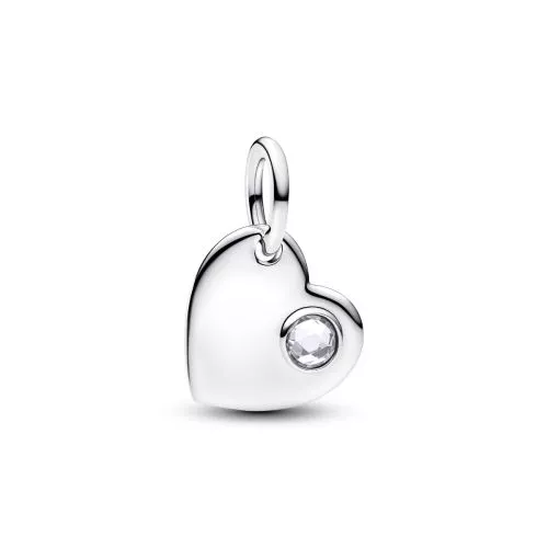 Pandora April Engravable Heart White Stone Dangle Charm hela 794295C04