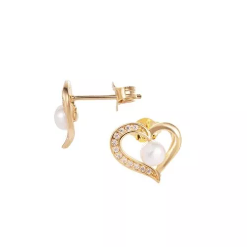 Hopeiset korvakorut / kullattu sydän JD30084/2YG-1