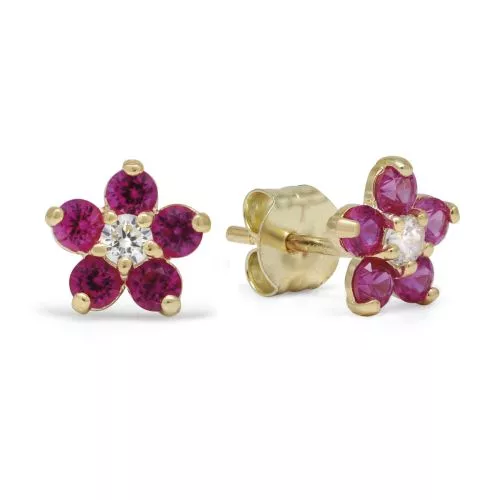Kultaiset kukkakorvakorut, punaiset kivet K-E37276Zpun-1