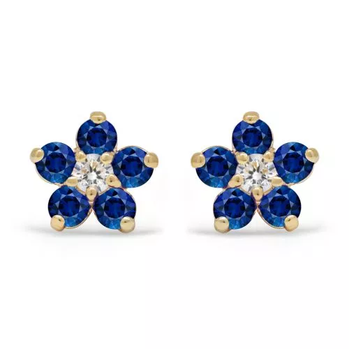 Kultaiset kukkakorvakorut, siniset kivet K-E37276Zsin-1