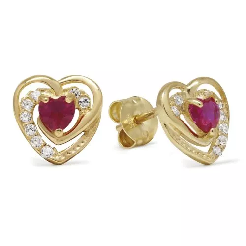 Kultaiset sydänkorvakorut, punainen kivi K-E37404Zpun-1