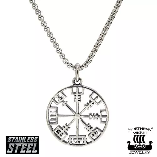 Northern Viking Jewelry Viikinkikompassi Vegvisir Halskette 50 cm NVJRS079-1
