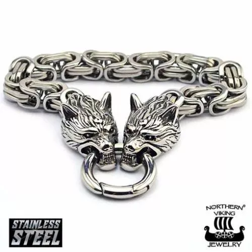 Northern Viking Jewelry Byzantine Wolf Head Rannekoru 22 cm NVJRA015-1