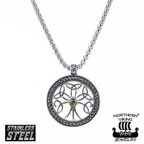 Northern Viking Jewelry  Green Cz Tree of Life Halskette NVJRS020-1
