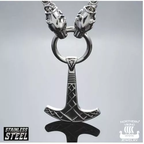 Northern Viking Jewelry Kuningasketju Sudenpäillä + Ukonvasara kaulakoru NVJRS057-1