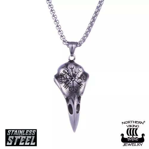 Northern Viking Helm Of Awe Raven Skull kaulakoru 55cm NVJRS073-1