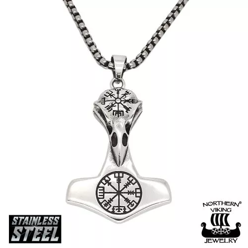 Northern Viking Jewelry Vegvisir Raven Thor's Hammer kaulakoru 60 cm NVJRS126-1