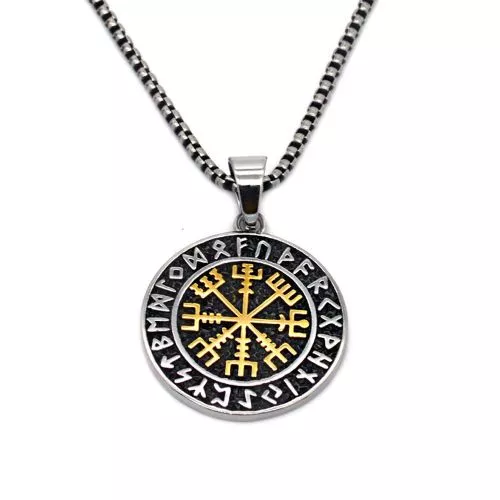 Northern Viking Jewelry Vegvisir Riimu Gold Halskette 50 cm NVJRS159