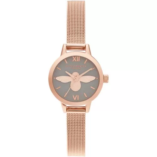 Olivia Burton 3D Bee, Grey Dial & Rose Gold -rannekello OB16MC54-1