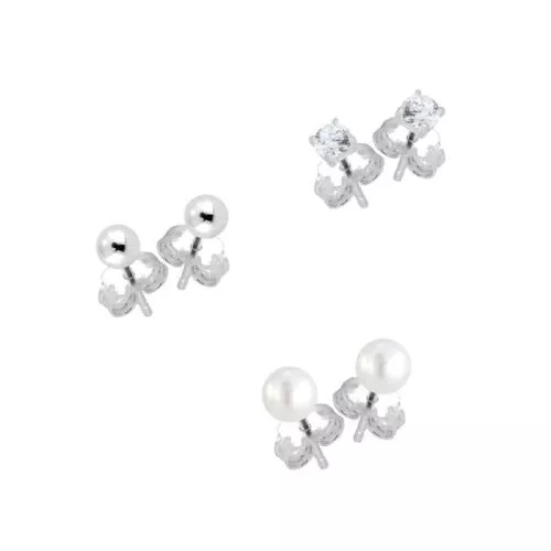 Hopeakorvakorut, setti PEARL-BALL-CZ SET-1