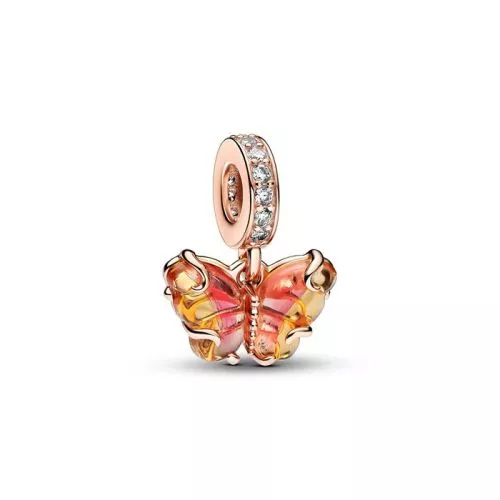 Pandora Pink & Yellow Murano Glass Butterfly Dangle Charme 782698C01-1