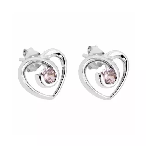 Hopeiset sydänkorvakorut, vaaleanpunainen SCE09597-20-1