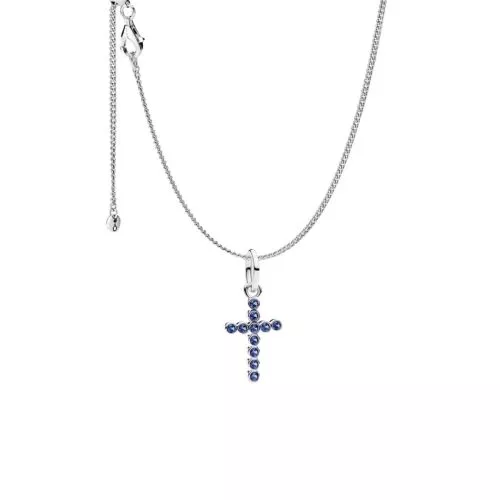 Pandora Blue Round Bezel Cross Necklace ristikaulakoru