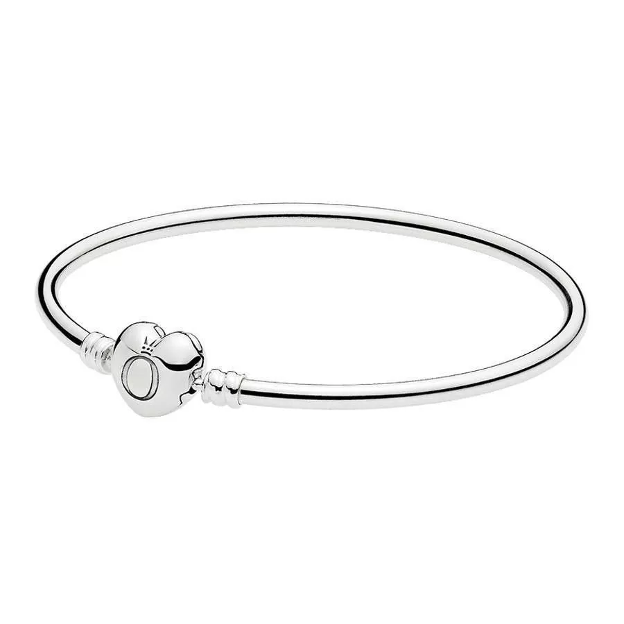 Pandora Moments Silver Heart Bangle 17 cm -rannekoru 596268