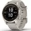 Garmin fēnix 7S Pro - Sapphire Solar Edition Pehmeän kullansävyinen ruostumaton teräs ja vaaleanharmaa nahkaranneke 010-02776-30-3