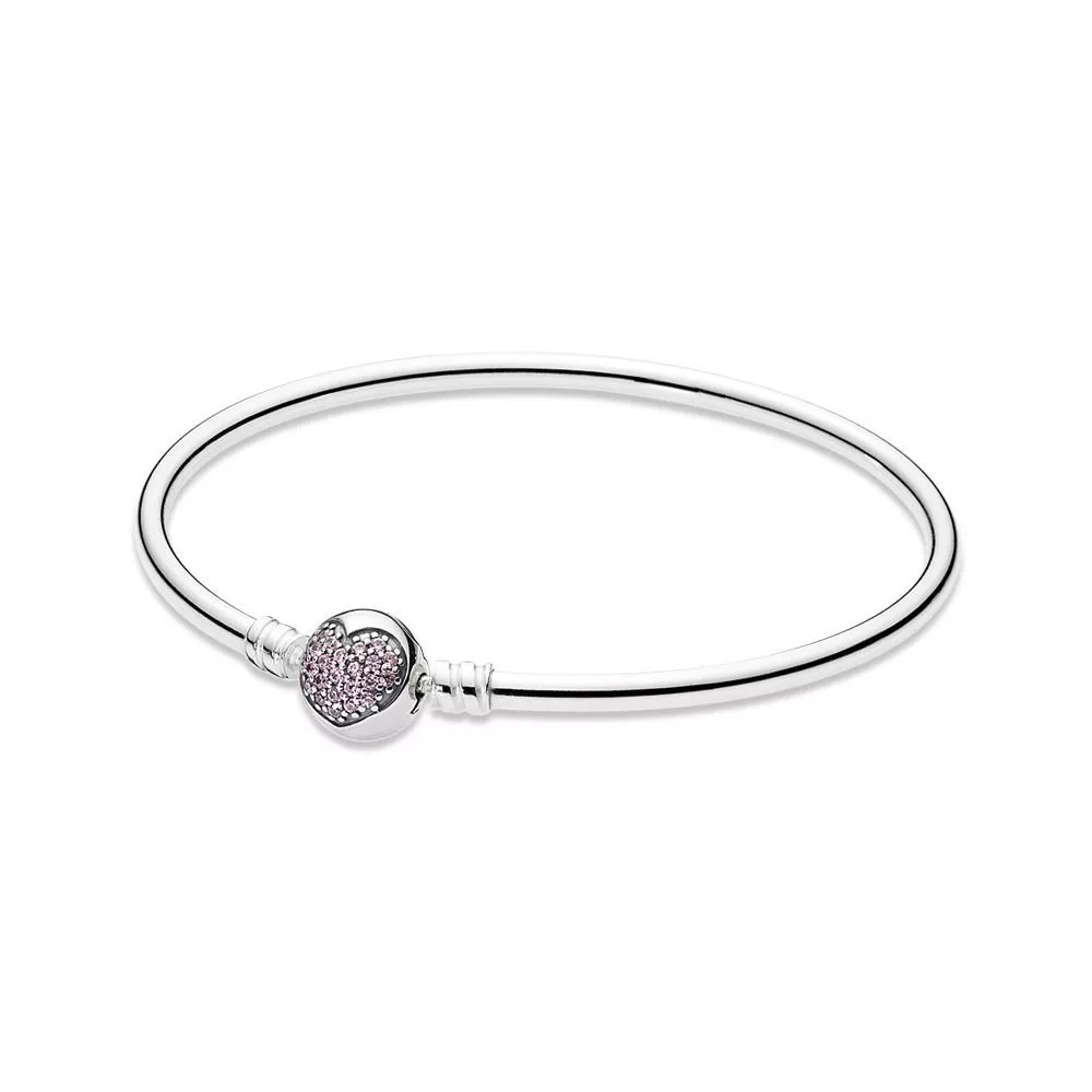 Pandora Moments Bangle Pink Heart Pave Bracelet 21 cm 590716PCZ - Main Image