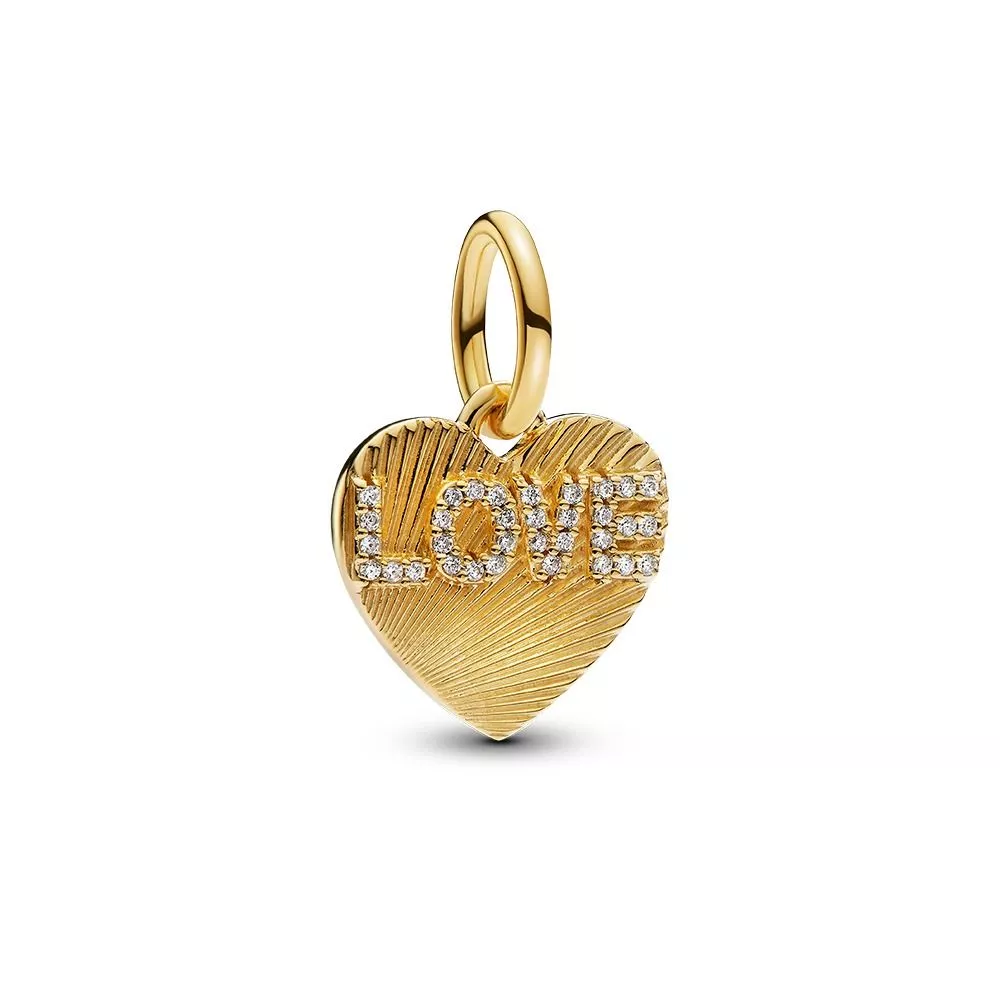 Pandora Engravable Love Heart Gold-Plated Dangle Charm 763604C01